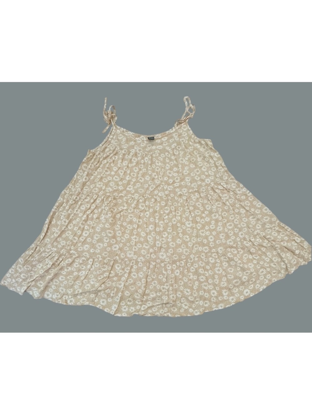Wild Fable Womens M Beige Floral Tiered Dress Tie Strap Boho Cottagecore Rayon
